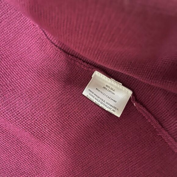 EILEEN FISHER raspberry wine silk open knit long cardigan small - Picture 3 of 4